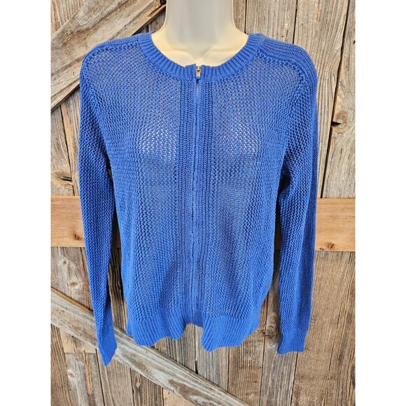 Athleta sz small mesh net see through layering full zip sweater blue EUC active - Picture 2 of 8